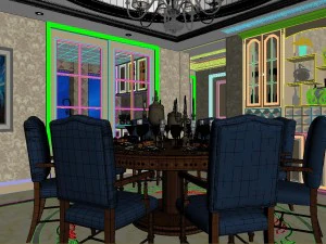 panoramic american style family living room restaurant 12 3D Model