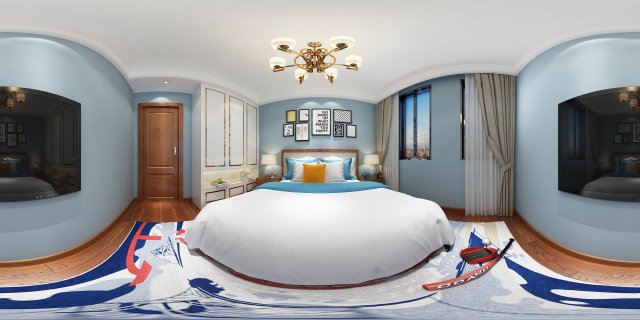 panoramic american style family bedroom space 08 3D Модель .c4d .max .obj .3ds .fbx .stl .blend 