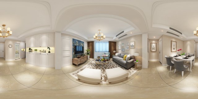 panoramic american style living room restaurant space 01 Modello 3D .c4d .max .obj .3ds .fbx .stl .blend 