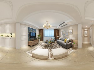 panoramic american style living room restaurant space 01 3D 모델