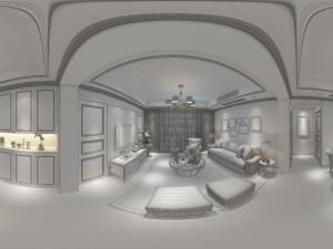 panoramic american style living room restaurant space 01 Modello 3D