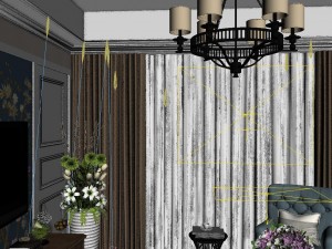 panoramic american style living room restaurant space 01 Modello 3D