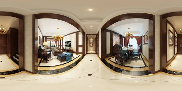 panoramic american style living room restaurant space 02 3D Model .c4d .max .obj .3ds .fbx .stl .blend 