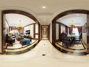panoramic american style living room restaurant space 02 3D-Modell