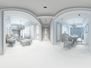 panoramic american style living room restaurant space 02 Modèle 3D