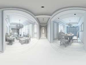 panoramic american style living room restaurant space 02 3D Model