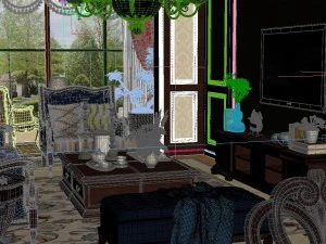 panoramic american style living room restaurant space 02 3D Model