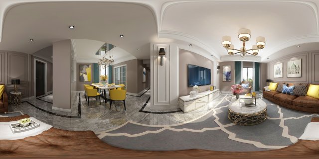 panoramic american style living room restaurant space 03 3D 模型 .c4d .max .obj .3ds .fbx .stl .blend 
