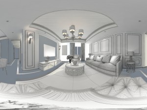 panoramic american style living room restaurant space 03 3D 模型