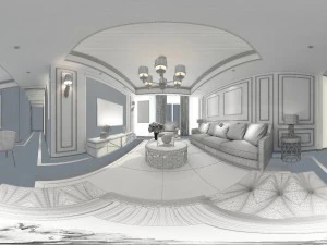 panoramic american style living room restaurant space 03 3D Model
