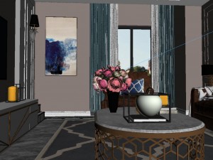 panoramic american style living room restaurant space 03 3D 模型