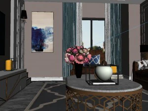 panoramic american style living room restaurant space 03 3D Model