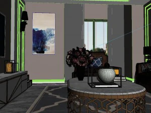 panoramic american style living room restaurant space 03 3D Model