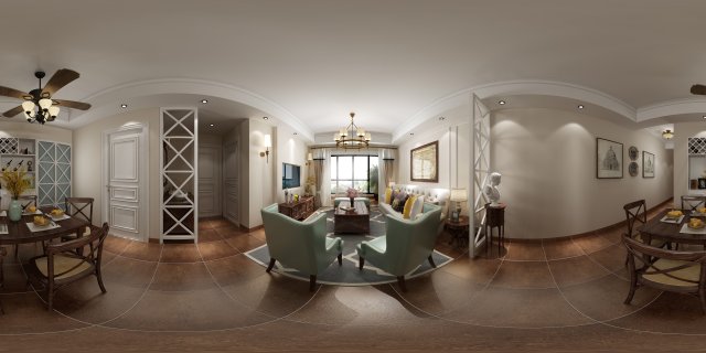 panoramic american style living room restaurant space 04 3D 模型 .c4d .max .obj .3ds .fbx .stl .blend 