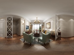 panoramic american style living room restaurant space 04 3D Model