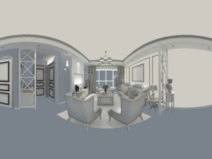 panoramic american style living room restaurant space 04 3D 模型