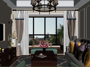 panoramic american style living room restaurant space 04 3D 模型