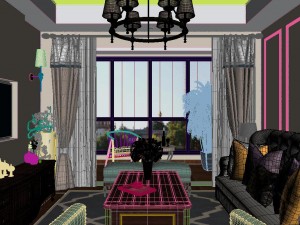 panoramic american style living room restaurant space 04 3D 模型