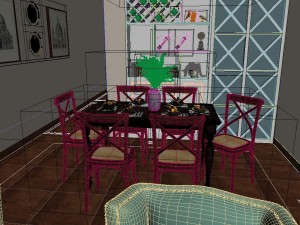 panoramic american style living room restaurant space 04 3D 模型