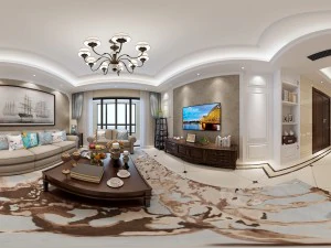 Панорамная гостиная в американском стиле, ресторан 05 3D Модель