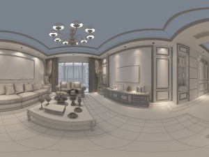 panoramic american style living room restaurant space 05 3D-Modell