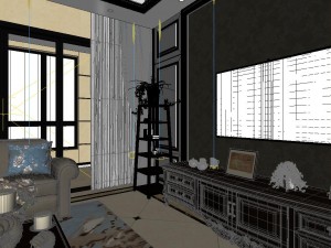 panoramic american style living room restaurant space 05 3D-Modell