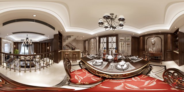 panoramic american style living room restaurant space 06 3D Model .c4d .max .obj .3ds .fbx .stl .blend 