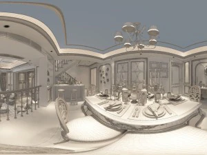 panoramic american style living room restaurant space 06 3D Model