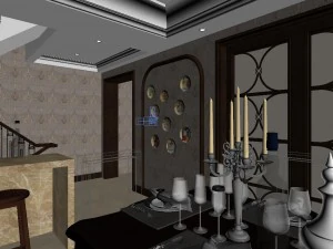 panoramic american style living room restaurant space 06 3D Model