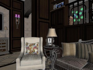 panoramic american style living room restaurant space 06 3D Model