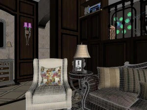 panoramic american style living room restaurant space 06 3D Model