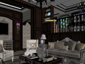 panoramic american style living room restaurant space 06 3D Model