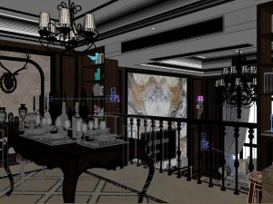 panoramic american style living room restaurant space 06 3D Model