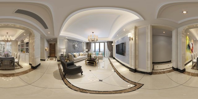 panoramic american style living room restaurant space 07 Model 3D .c4d .max .obj .3ds .fbx .stl .blend 