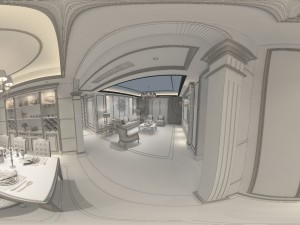 panoramic american style living room restaurant space 07 Model 3D