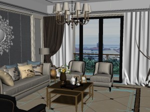 panoramic american style living room restaurant space 07 Model 3D