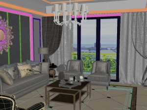 panoramic american style living room restaurant space 07 Model 3D
