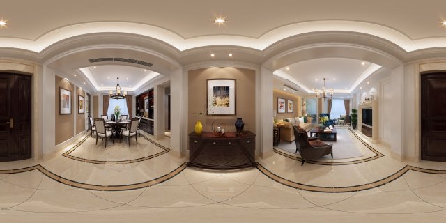 panoramic american style living room restaurant space 08 Modello 3D .c4d .max .obj .3ds .fbx .stl .blend 