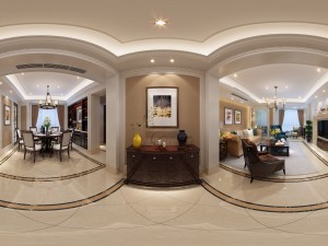 panoramic american style living room restaurant space 08 3D Model