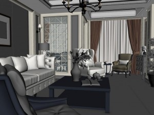 panoramic american style living room restaurant space 08 Modello 3D
