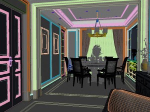 panoramic american style living room restaurant space 08 Modello 3D