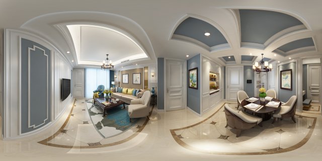 panoramic american style living room restaurant space 09 Model 3D .c4d .max .obj .3ds .fbx .stl .blend 