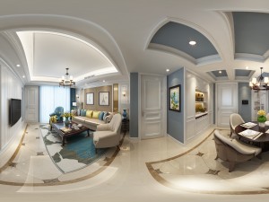 panoramic american style living room restaurant space 09 3D Model