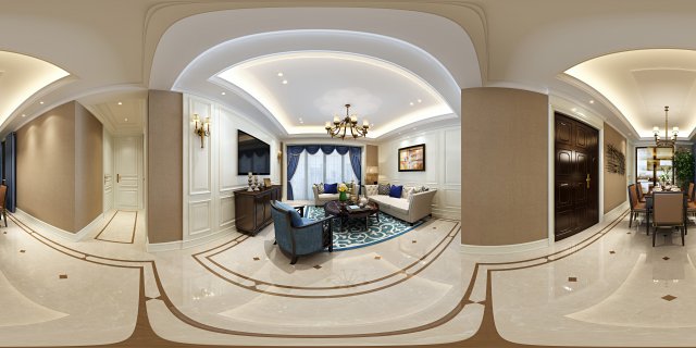 panoramic american style living room restaurant space 10 3D Model .c4d .max .obj .3ds .fbx .stl .blend 