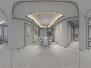 panoramic american style living room restaurant space 10 3D Model