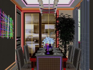 panoramic american style living room restaurant space 10 3D Model