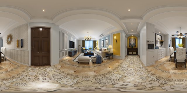 panoramic american style living room restaurant space 11 Model 3D .c4d .max .obj .3ds .fbx .stl .blend