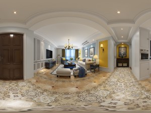 panoramic american style living room restaurant space 11 3D Model