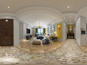 Panorama-Wohnzimmer im amerikanischen Stil, Restaurantbereich 11 3D Modell