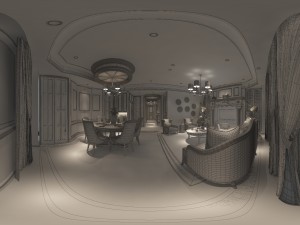panoramic american style living room restaurant space 12 3D Model